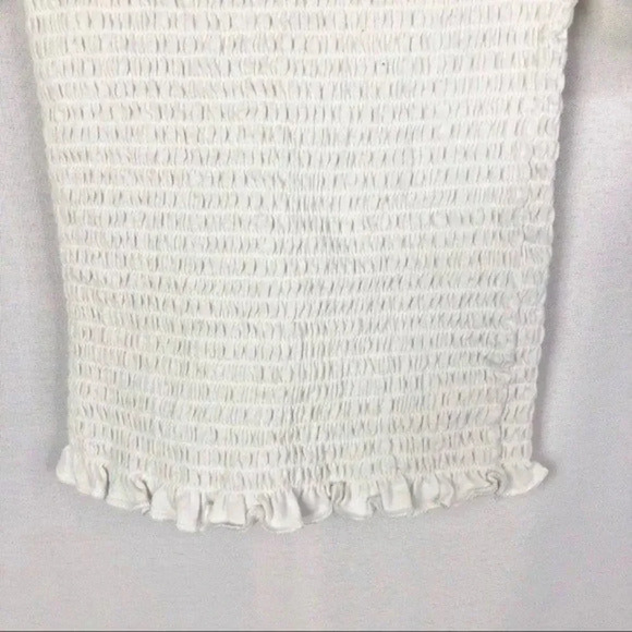 H&M White Frill Short Sleeve Ruched Smocked Cropped Top XS - Picture 5 of 5